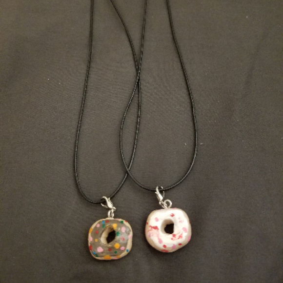 Two Hand Crafted Clay Charm Doughnut Necklaces - Picture 1 of 6